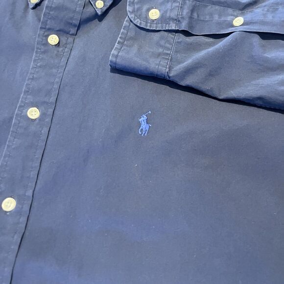 Vintage Ralph Lauren Shirt Men's XL Navy Blue Blake Long Sleeve Red Pony Logo - Picture 3 of 6